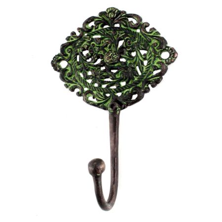 Antique Green Floral And Leaf Wall Brass Decorative Hook